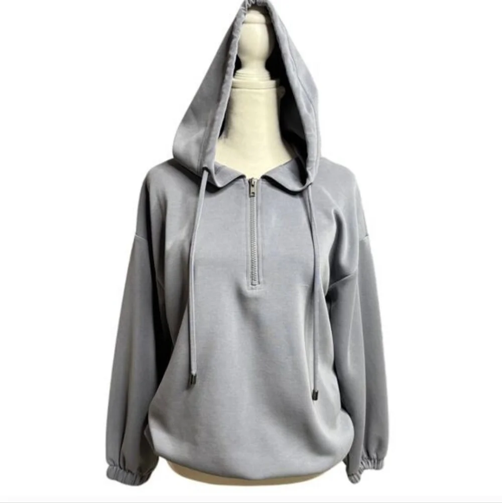 Cable & Gauge Sport Yummy Quarter Zip Up Gray Pullover - Picture 4 of 8